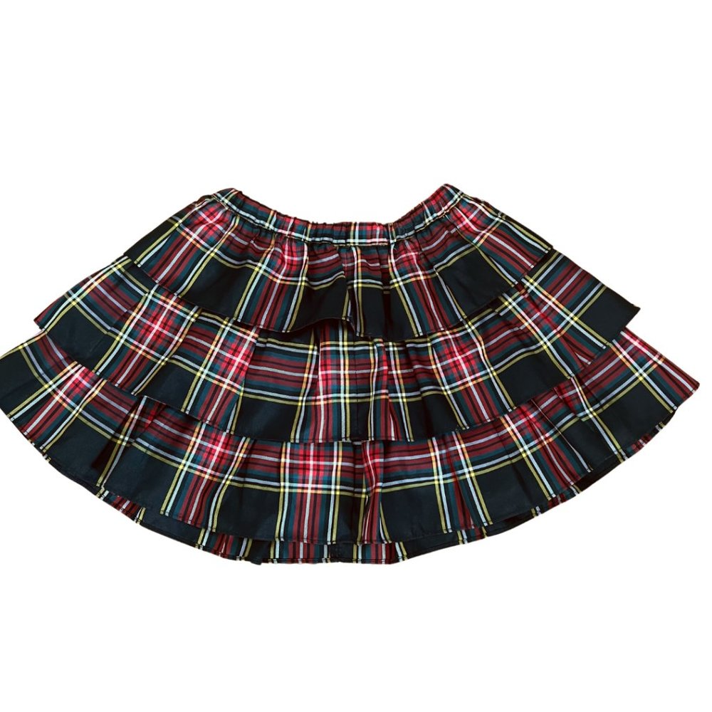 CREWCUTS Tartan plaid satin taffeta skirt black red gold green Size 4T - 5T